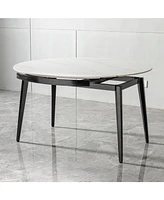 33.5" to 51.2" Extendable Sintered Stone Material Round White Dining Table