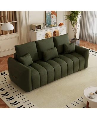 Premium 80.7" Teddy Sofa with Pillows, Oversized Chair, Solid Wood Frame
