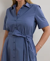 Lauren Ralph Plus Belted Cotton-Blend Shirtdress