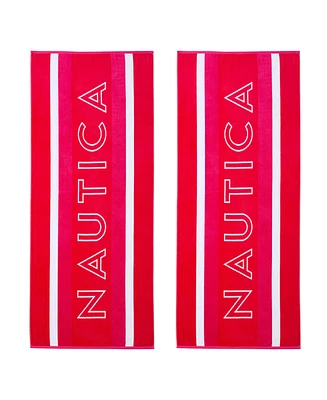 Nautica Logo Stripe Jacquard Beach Towel Set, 68" X 36"