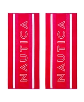 Nautica Logo Stripe Jacquard Beach Towel Set, 68" X 36"