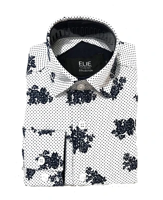 Elie Balleh Little Boys White Floral Print Button-Down Slim Fit Shirt