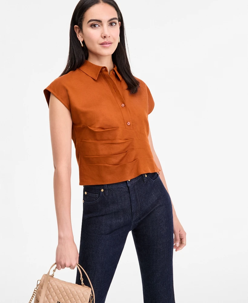 I.n.c. International Concepts Women's Linen-Blend Wrap Blouse, Exclusively at Macy's