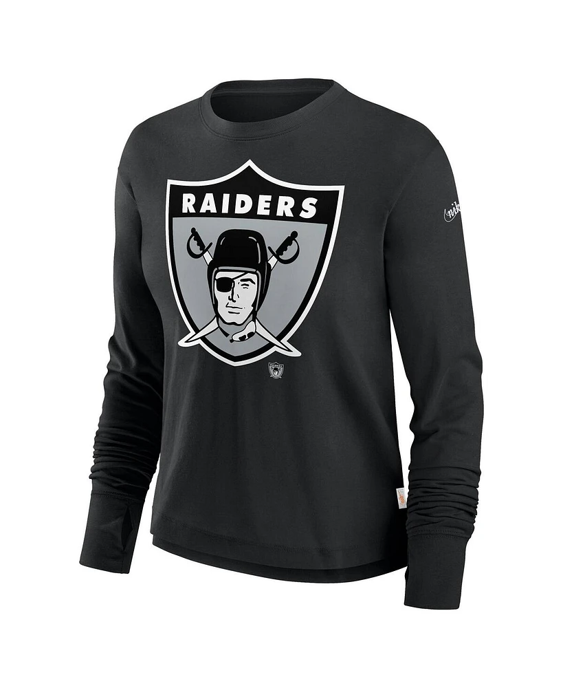 Nike Women's Las Vegas Raiders Large Logo Cropped Long Sleeve Fashion T-Shirt