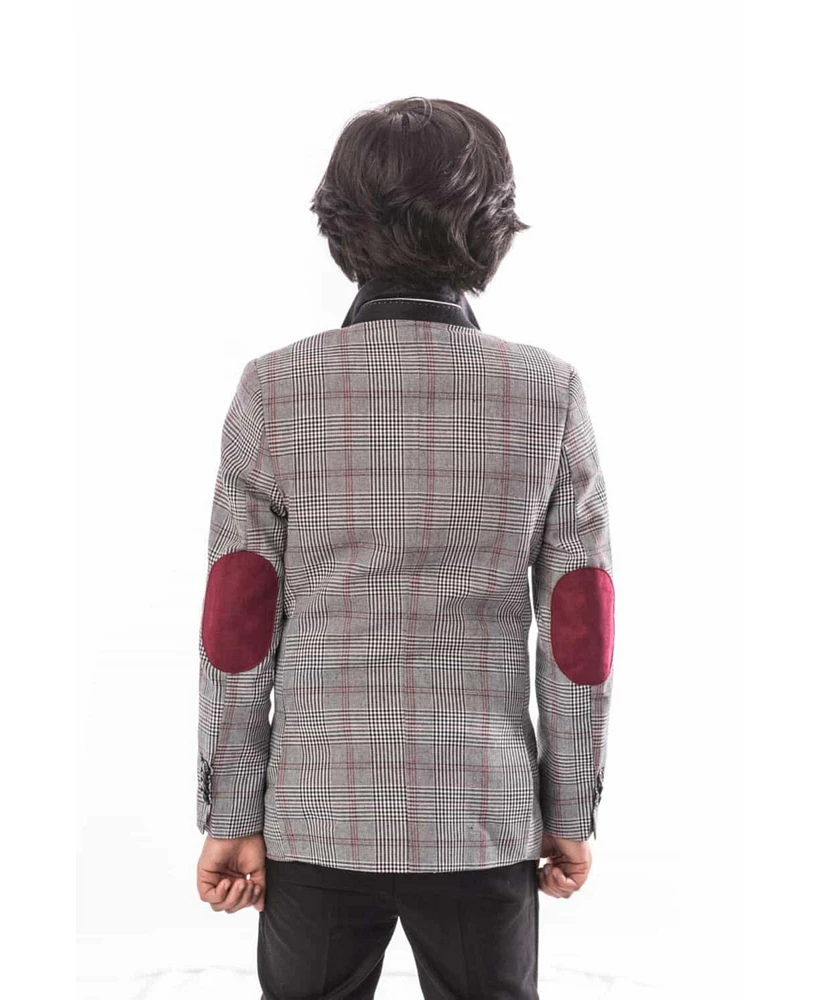 Elie Balleh Big Boys Grey Slim Fit Plaid Suit