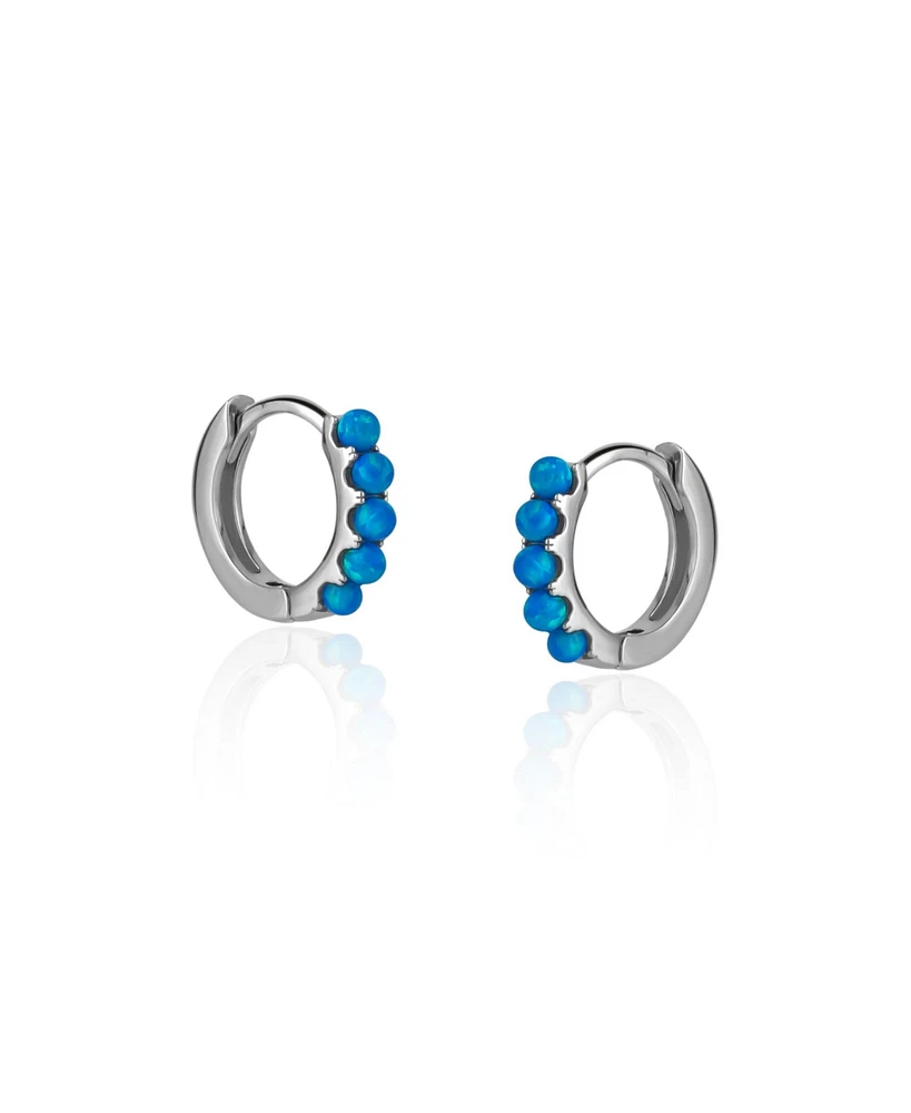 Spero London Beaded Blue Opal Huggie Hoop Earrings