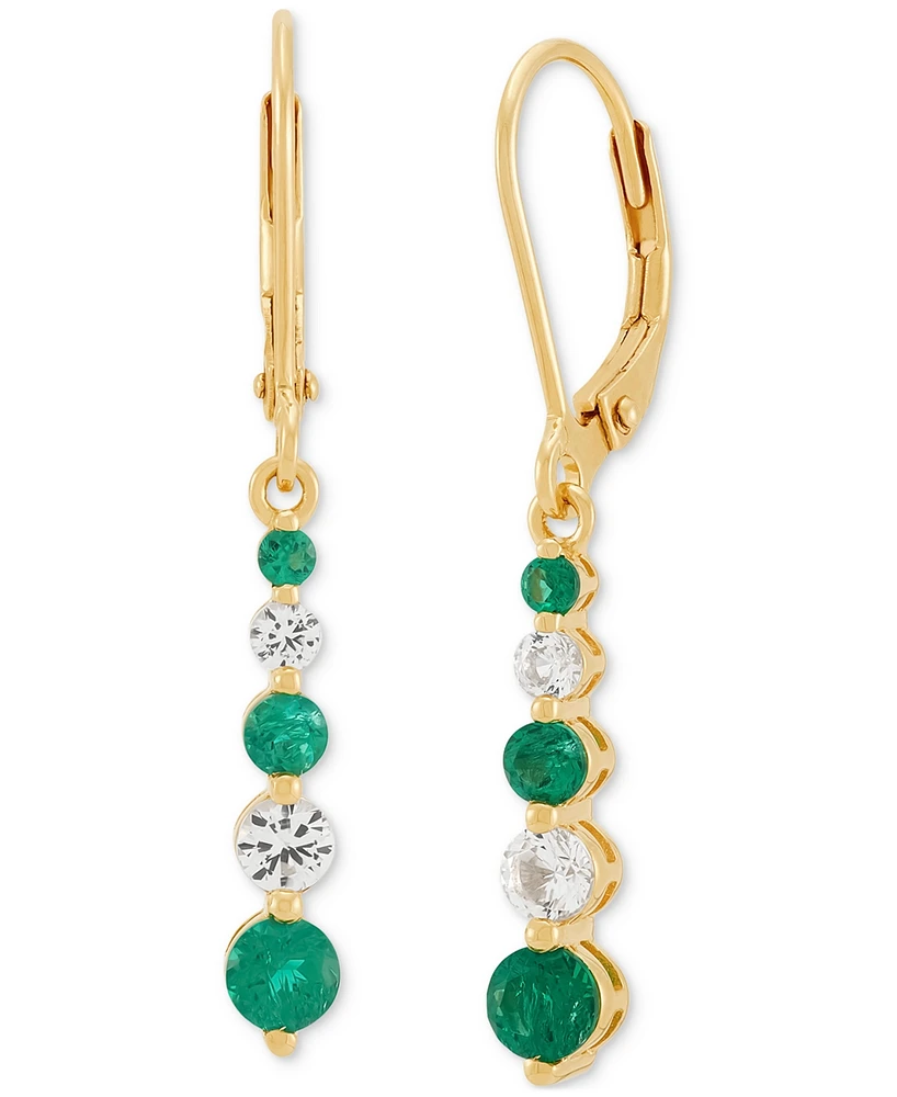 Created Emerald (3/4 ct. t.w.) & Created White Sapphire (5/8 ct. t.w.) Drop Earrings in 14k Yellow Gold Over Sterling Silver