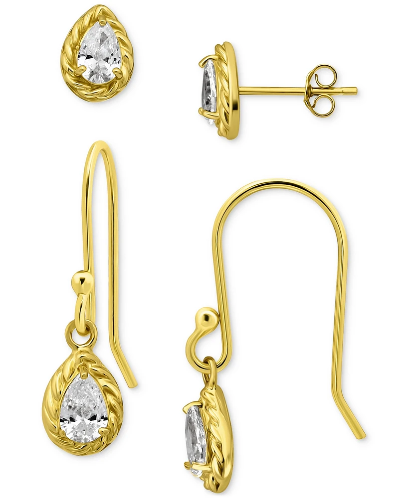 Giani Bernini 2-Pc. Set Cubic Zirconia Pear-Shaped Stud & Drop Earrings 18k Yellow Gold over Sterling Silver, Exclusively at Macy's