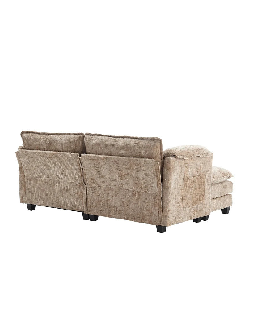 Plush Chenille Sofa with Detachable Armrests