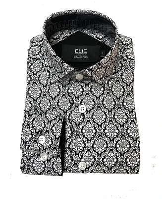 Elie Balleh Little Boys Black Printed Short Sleeve Button-Down Slim Fit Shirt