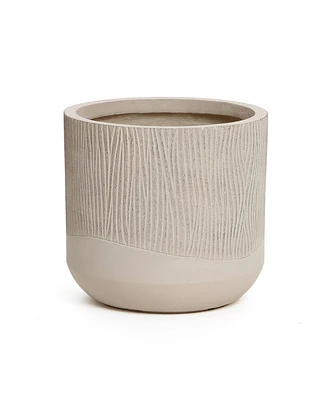 LuxenHome Tan 11.4-Inch Tall Round MgO Planter