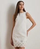 Lauren Ralph Lauren Women's Eyelet Denim Sleeveless Shift Dress
