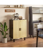 Sideboard Buffet Cabinet, Kitchen Cabinet, Coffee Bar Cabinet with 2 Rattan Doors and Adjustable Shelves