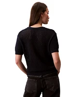 Calvin Klein Jeans Women's Cotton Open-Stitch Short-Sleeve Sweater