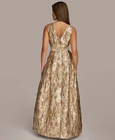 Donna Karan New York Women's Metallic-print Surplice Neck Gown