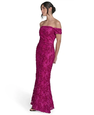 Jessica Howard Petite Soutache Floral Lace Off-the-shoulder Gown