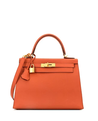 Pre-Owned Hermes Kelly 28 Handbag Orange Epsom with Gold Hardware