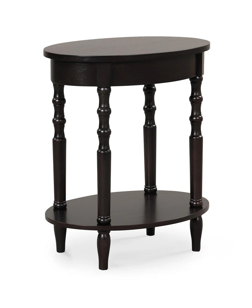 2-Tier Oval Side Table with Storage Shelf and Solid Wood Legs