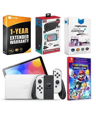Nintendo Switch White Oled Console with Mario + Rabbids Sparks of Hope Cosmic Edition, Surge Accessory Gaming Kit