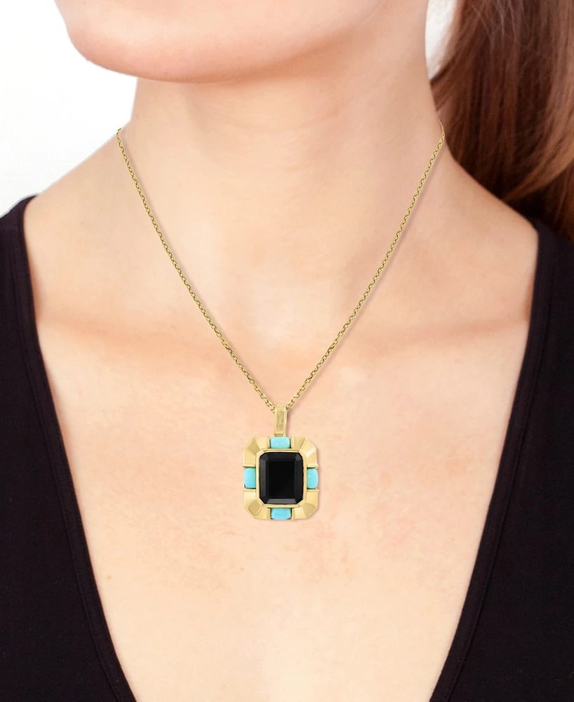 Effy Onyx (12x10mm) & Turquoise (3x5mm) Pendant Necklace in 14k Gold-Plated Silver, 17" + 1" extender