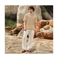 Campus Sutra Men's Buff Beige Lozenge Oversized Polo T-Shirt