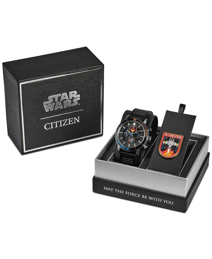 Citizen Eco-Drive Men's Chronograph Star Wars Rebel Starfighter Black Leather Strap Watch 44mm Box Set
