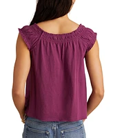 Lucky Brand Women's Cotton Smocked Tie-Neck Sleeveless Top