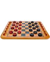 We Games 14 in. Red and Black Solid Wood Checkers Set, Grooves in Board