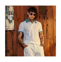 Campus Sutra Men's Chalk White & Aegean Blue Contrast Texture Polo T-Shirt