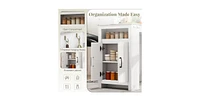 Bar Table Faux Marble Pub Table with 7 Hanging Hooks Compartment