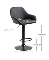 Set of 2 Adjustable Pu Leather Bar Stools with Swivel Seat, Backrest and Footrest for Kitchen-The Pop Home