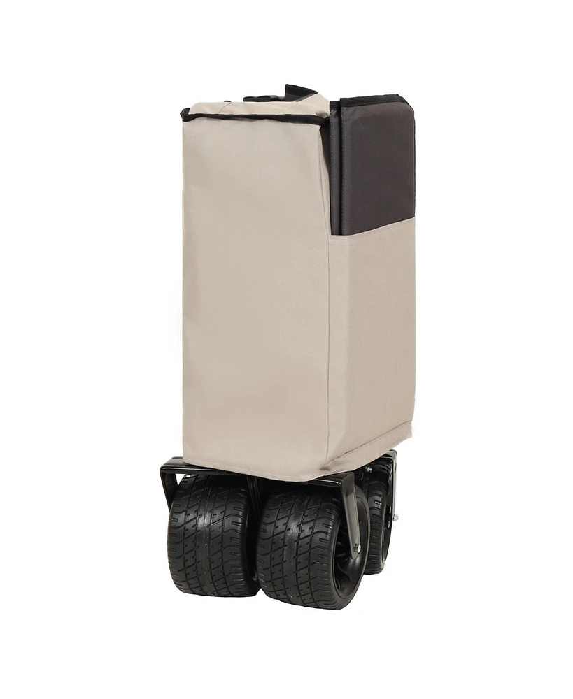 Folding Wagon Cart - Rotating Handle, All-Terrain Wheels, Khaki-Gray