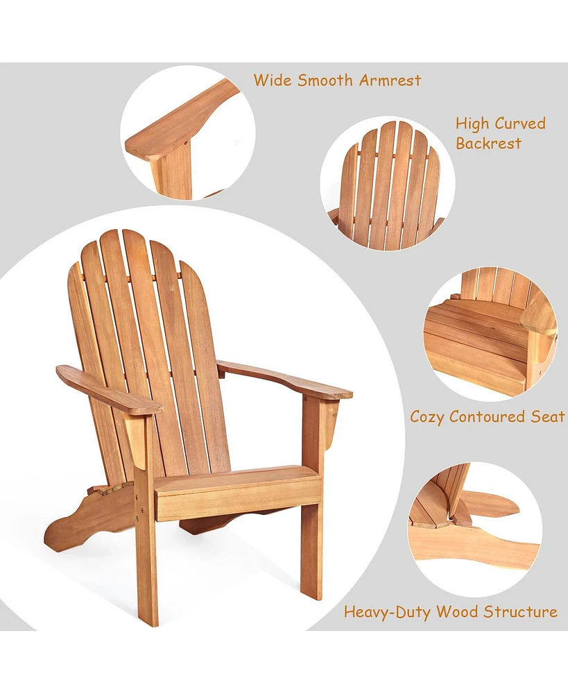 Outdoor Adirondack Chair Solid Wood Patio Garden Furniture