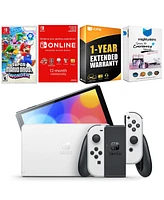 Nintendo Switch White Oled Console with Super Mario Bros. Wonder, Nso 12 Month Family Membership, MightySkins Console and Controller Skin Voucher, and