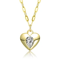 14K Gold Plated with Clear Cubic Zirconia Heart Pendant Necklace