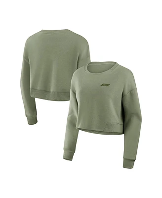 Formula 1 Women's Olive Studio Future Ground Subtle Tonal Tri-Blend Cropped Pullover Sweatshirt