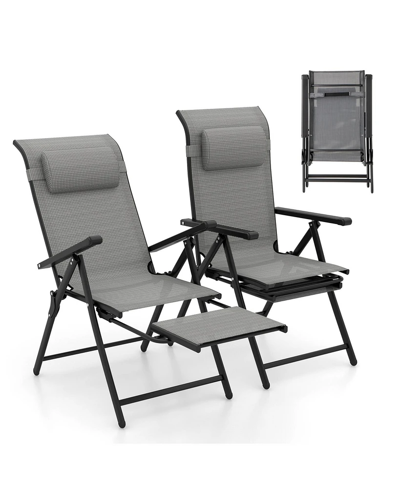 Gymax Folding Patio Chairs Set of Lounge Chairs w/ 10-Level Adjustable Backrests