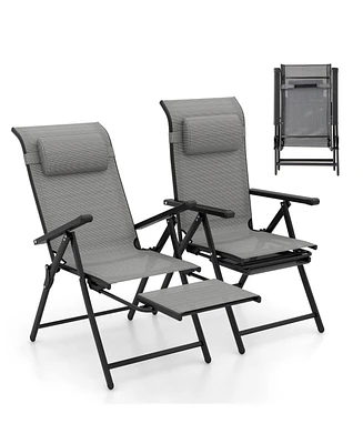 Gymax Folding Patio Chairs Set of Lounge Chairs w/ 10-Level Adjustable Backrests