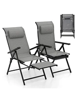 Gymax Folding Patio Chairs Set of Lounge Chairs w/ 10-Level Adjustable Backrests
