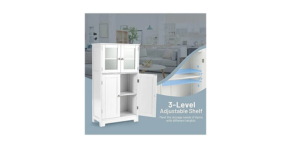 Bathroom Floor Storage Locker Kitchen Cabinet with Doors and Adjustable Shelf
