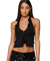 Edikted Women's Ruffle Split Front Chiffon Top