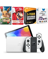 Nintendo Switch White Oled Console with Pokemon Let's Go, Eevee!, Nintendo $20 eShop Gift Card, MightySkins Console and Controller Skin Voucher