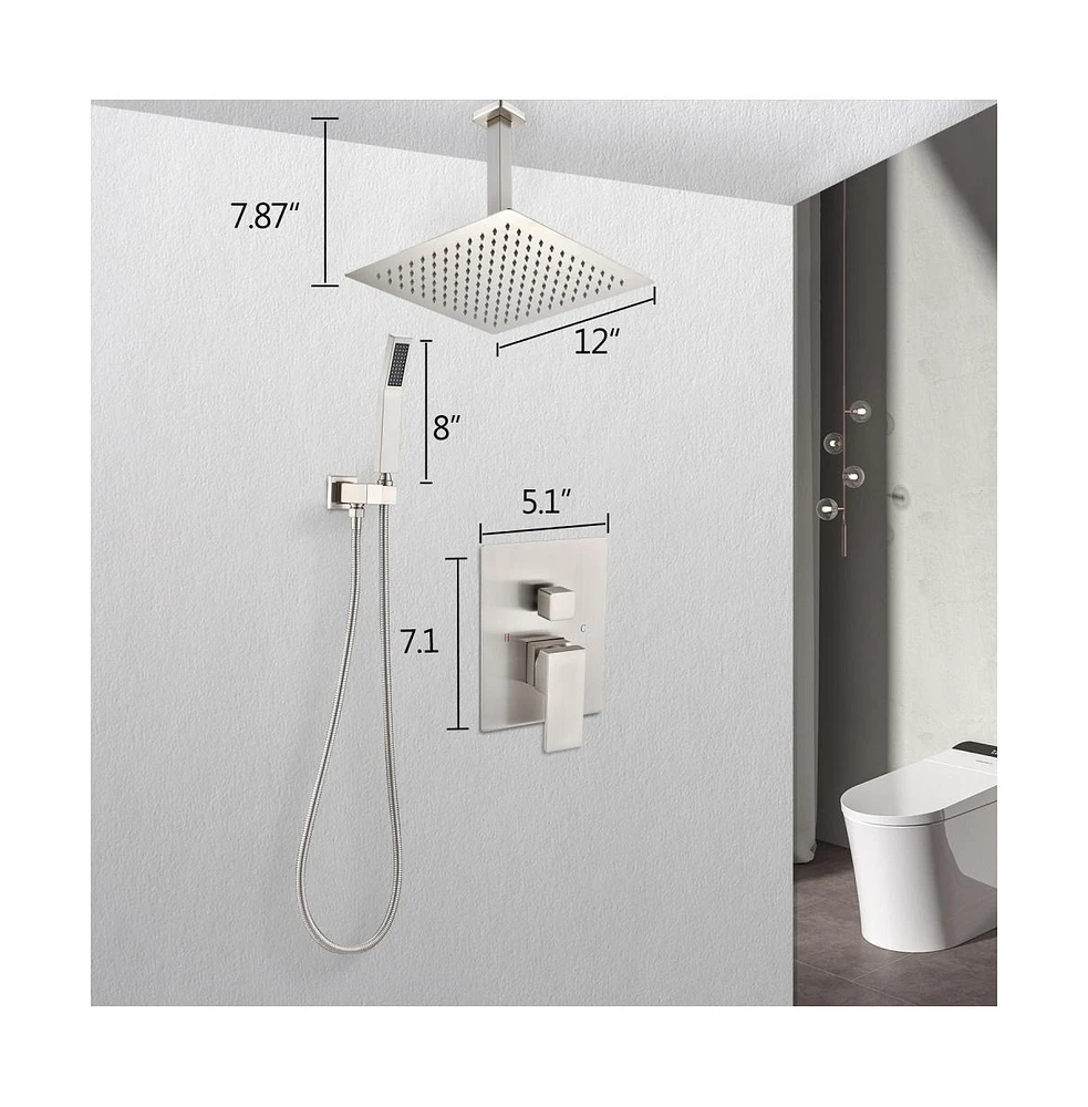Rainsken Ceiling Mounted Shower System Combo Set with Handheld and 12"Shower head