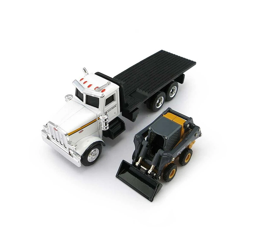 Ertl 1/64 John Deere Peterbilt Flatbed Truck With 320E Skid Steer Skidloader