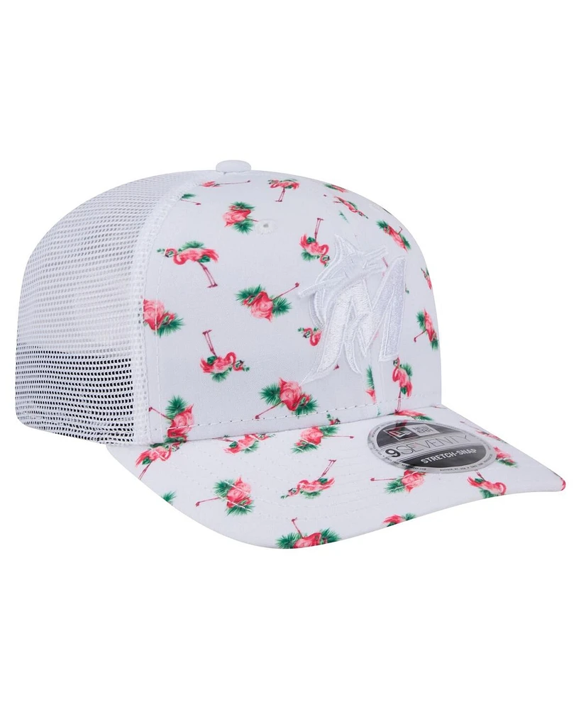 New Era Men's White Miami Marlins Flamingo Mesh Back 9SEVENTY Stretch-Snap Hat