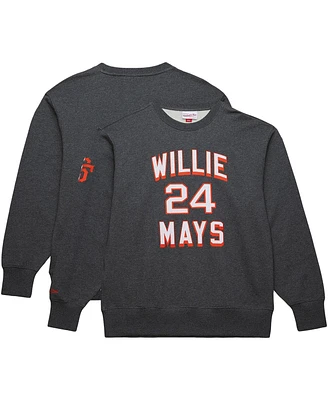 Mitchell & Ness Men's Willie Mays Heather Charcoal San Francisco Giants Legends Collection Vintage Logo Name Number Fleece Pullover Sweatshirt