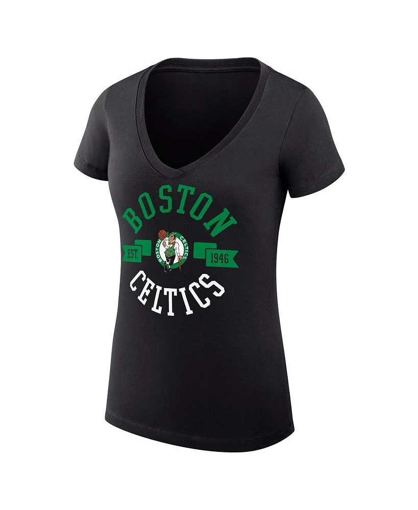G-iii 4Her by Carl Banks Women's Black Boston Celtics Large City Logo Fitted V-Neck T-Shirt