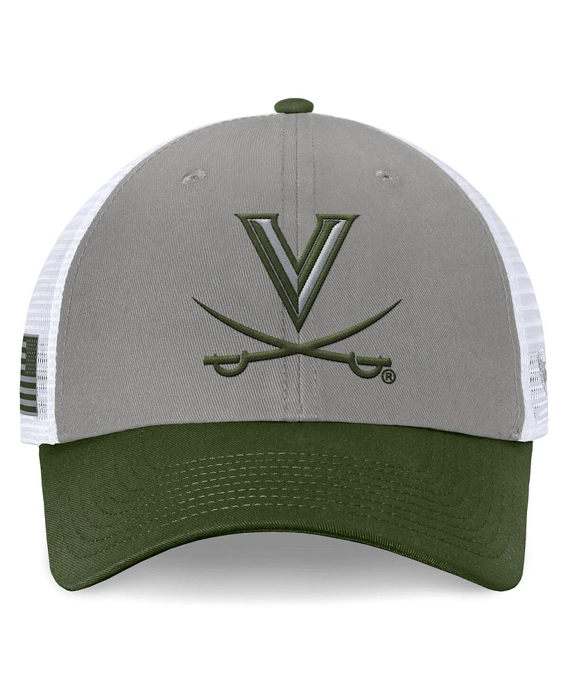 Top of the World Men's Gray/Green Virginia Cavaliers Oht Military Appreciation Badge Trucker Adjustable Hat