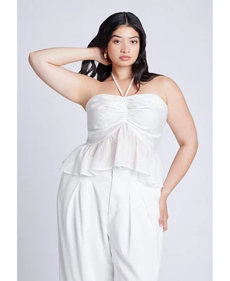 Eloquii Women's Shirred Halter Peplum Top