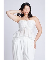 Eloquii Women's Shirred Halter Peplum Top
